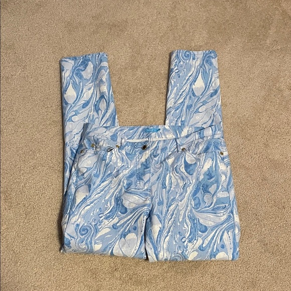 J. McLaughlin Denim - J. McLaughlin Blue and White Swirl Straight Leg Jeans